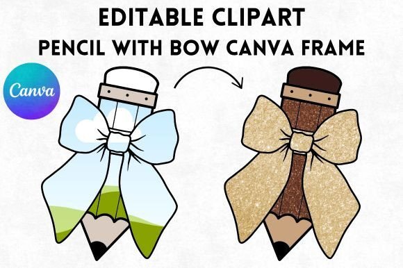Pencil with Bow Canva Frame: A Designer's Charming Asset